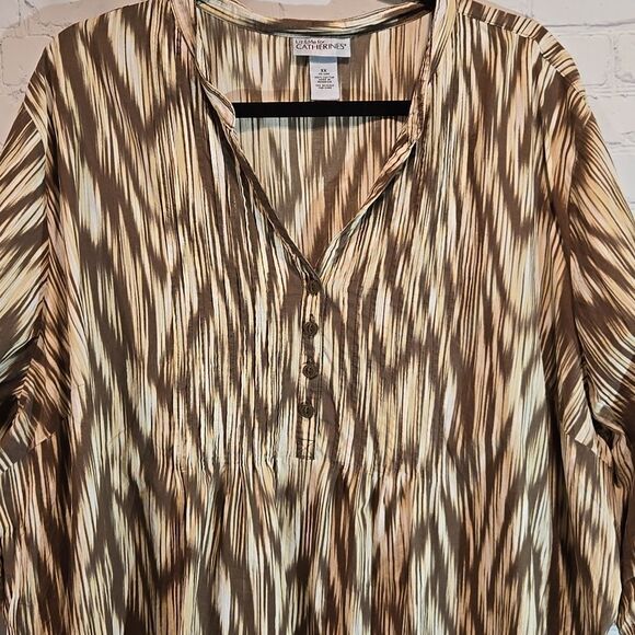 Catherines plus size 3X cotton brown top - Picture 2 of 9